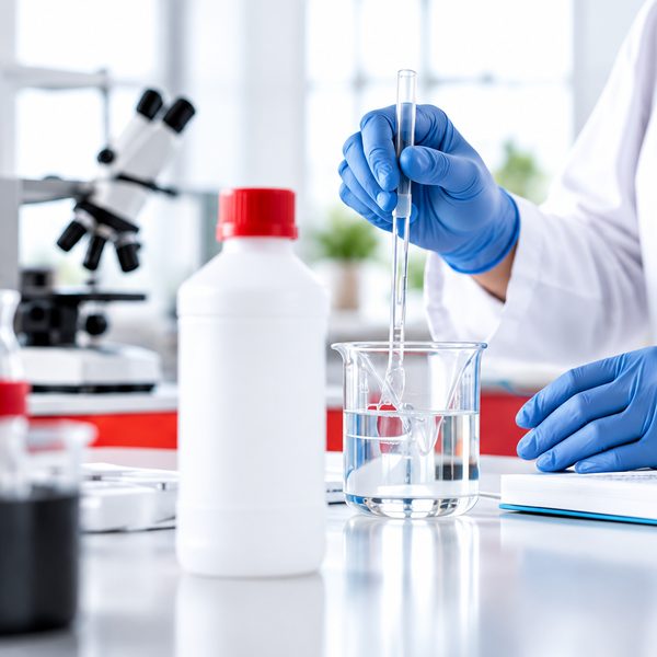 Rezepturentwicklung im Labor — Pipette und Probenflasche