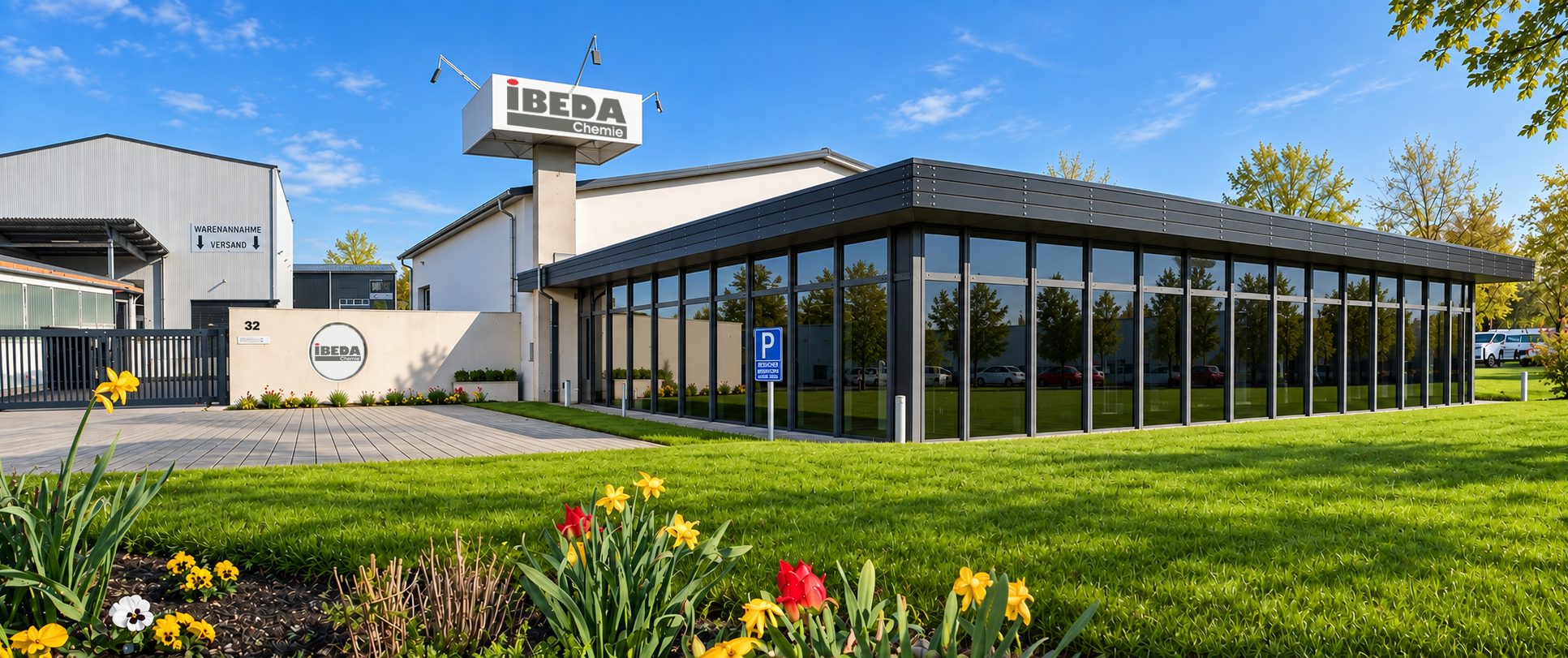 Firmensitz der IBEDA-CHEMIE Klaus P. Christ GmbH in Halsenbach mit der neuen Produktionshalle
