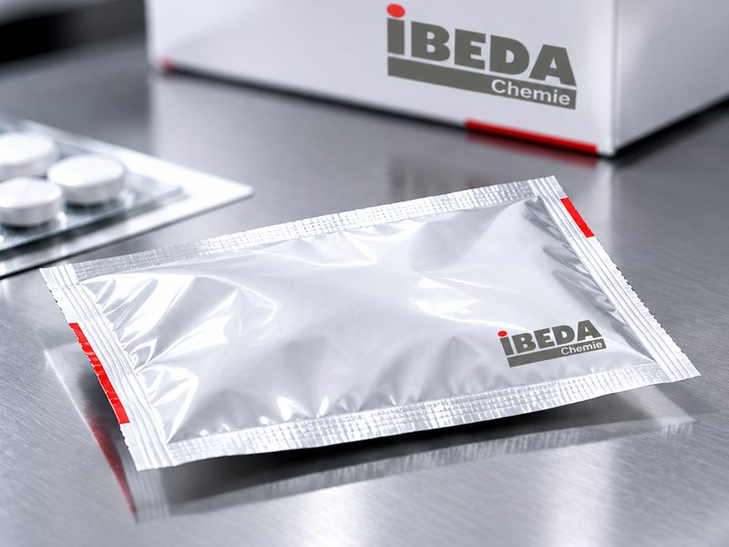 Versiegelter Flowpack-Beutel mit IBEDA-Aufdruck