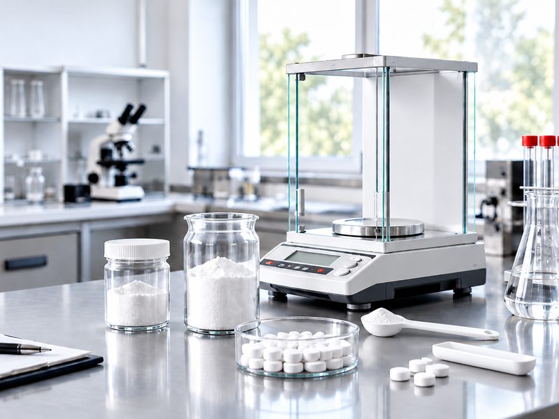 Rezepturentwicklung im Labor — Waage und Rohstoffe bei IBEDA-CHEMIE